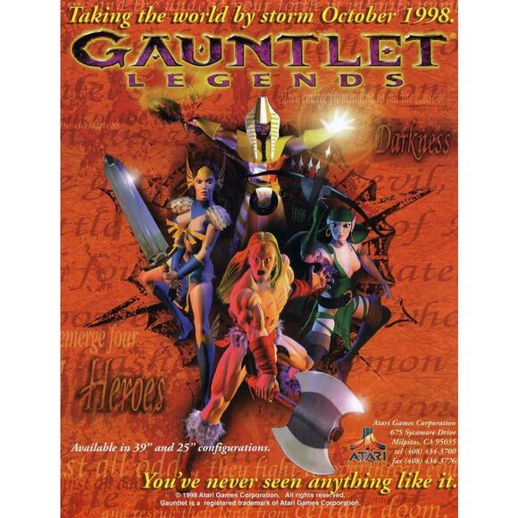 Gauntlet Legends Arcade FLYER Original 1998 Video Game Artwork UNUSED - Picture 2 of 2